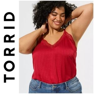 TORRID Red Satin Jacquard Houndstooth Lace Trim Cami, Like New, Size 1, 1X